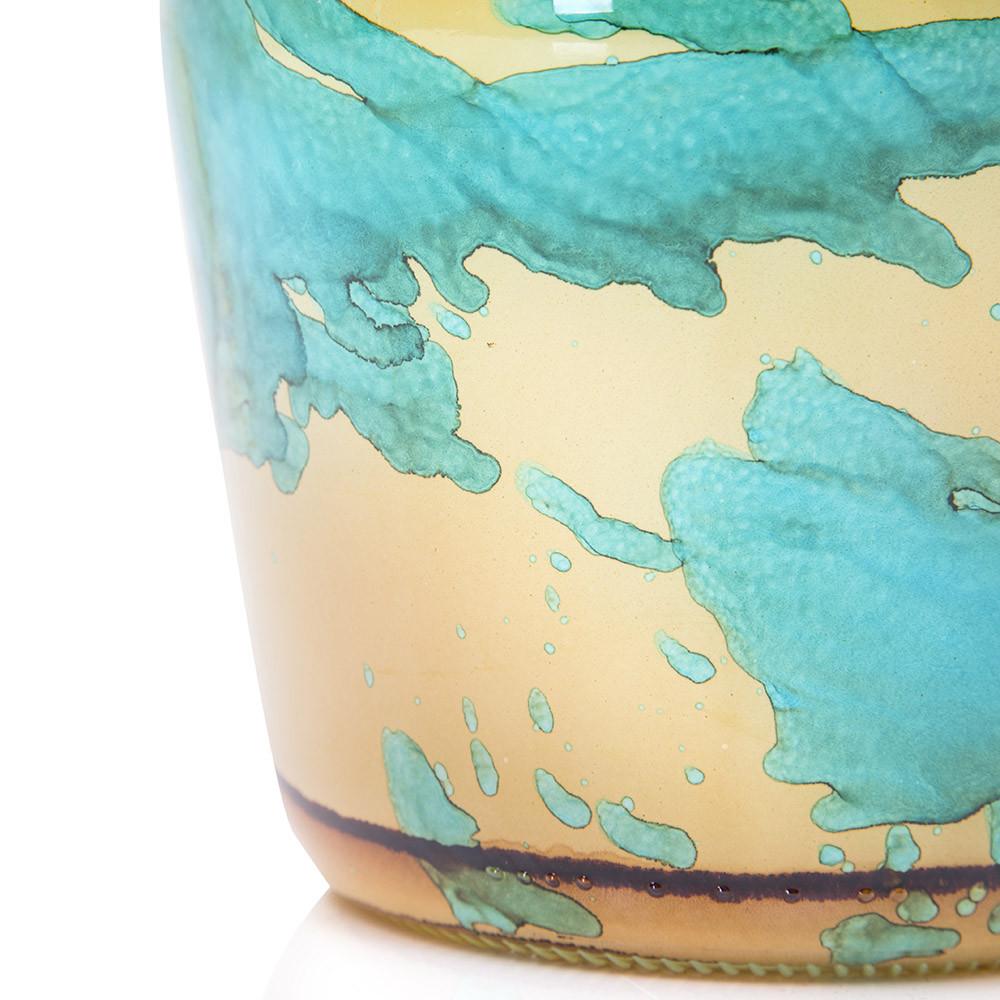 Blue Aqua Yellow Glass Bottleneck Vase (A+D)