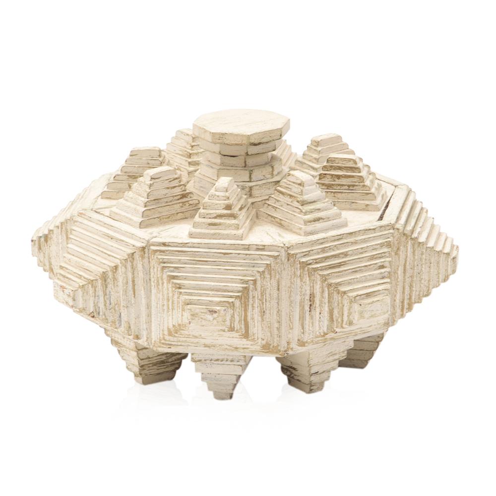 Off-White Cubist Wood Sculpture Bowl (A+D)
