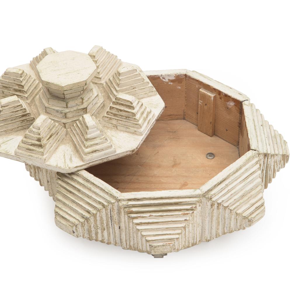 Off-White Cubist Wood Sculpture Bowl (A+D)