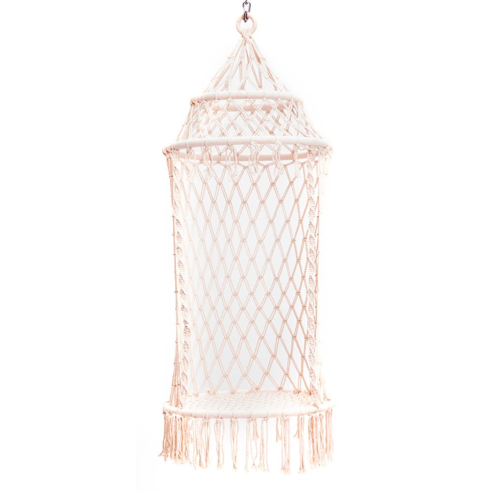 Pink White Bohemian Macrame Hanging Chair