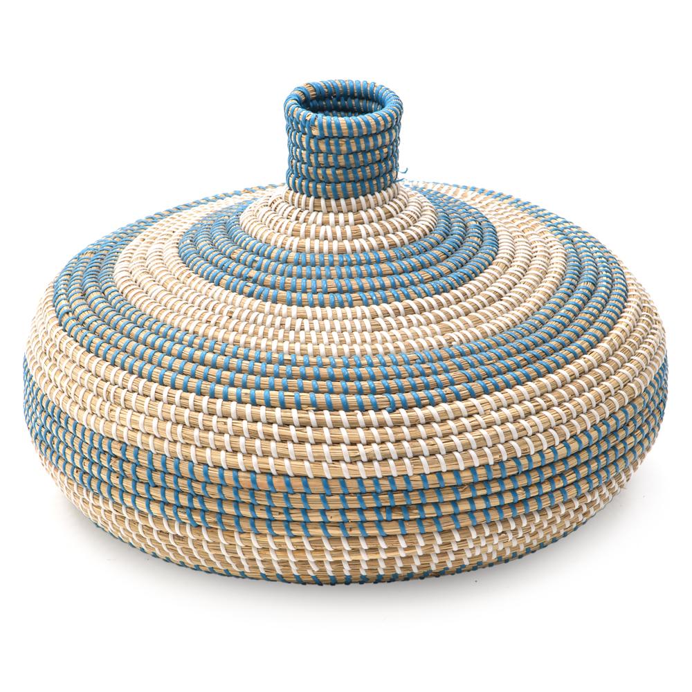 Turquoise and Beige Woven Basket