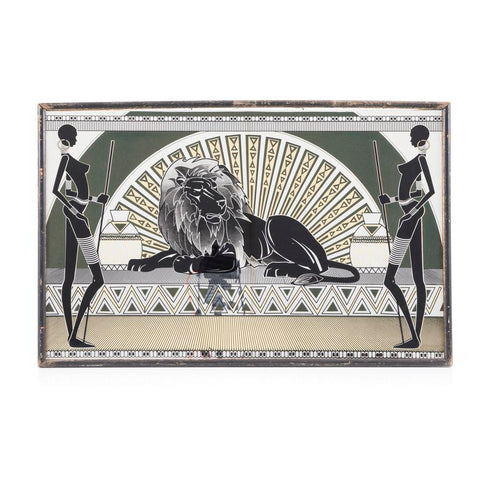 Beige African Women and Lion Deco Mirror Art