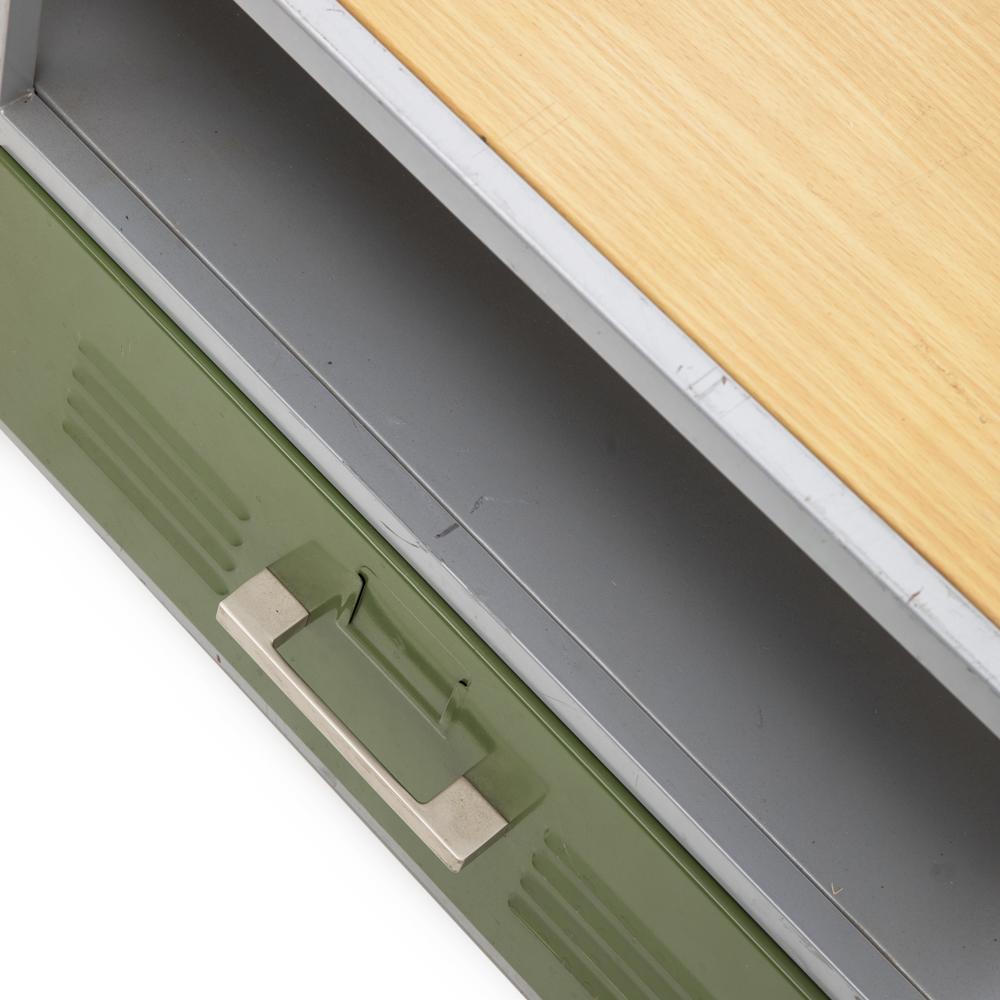 Orange & Green Locker Bottom Wood Coffee Table with Wheels