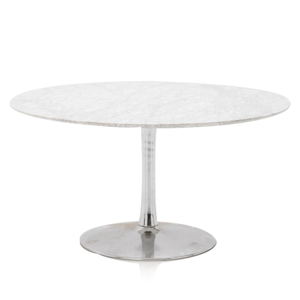 Round White Marble and Chrome Dining Table