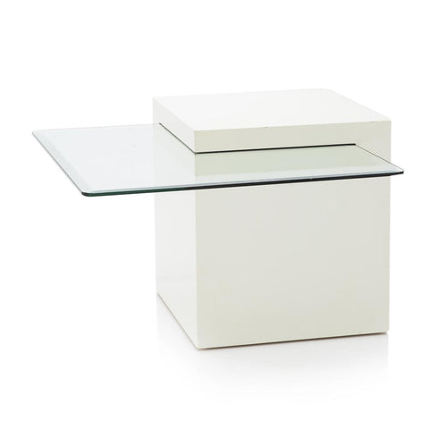 White Cube Side Table with Offset Glass Square