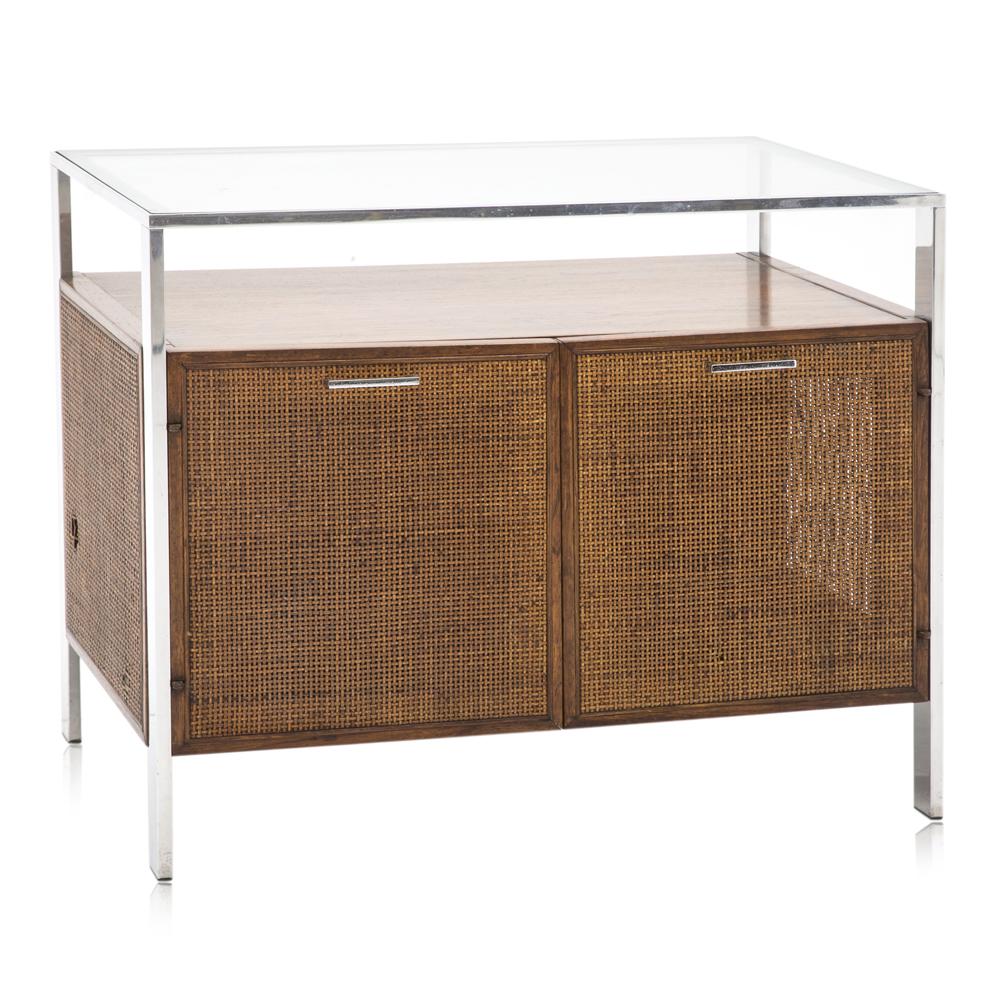 Small Wicker and Chrome Contemporary Cabinet
