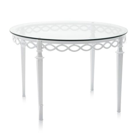 White & Glass Scroll Patio Table