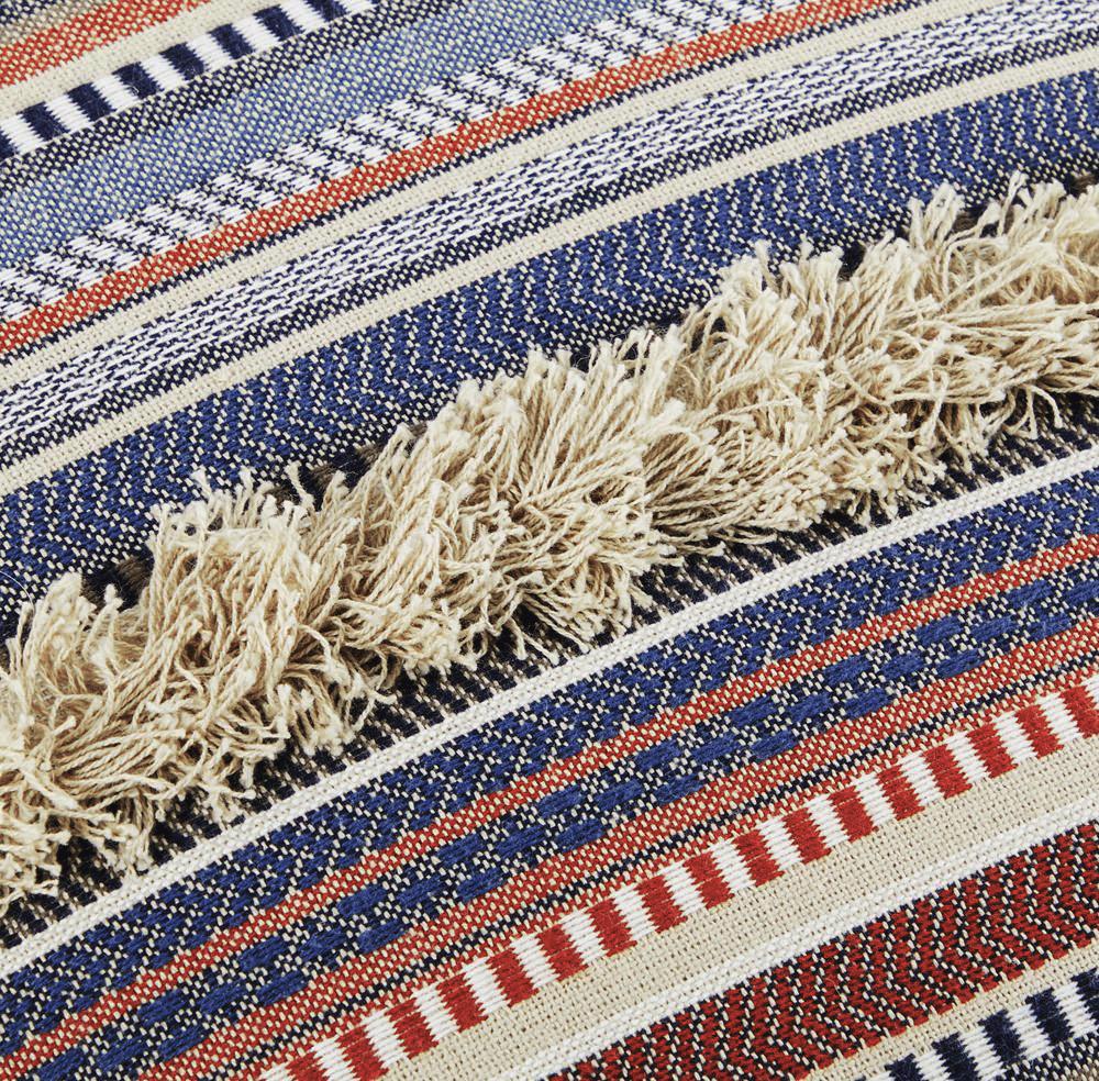 Brown & Blue Stripe Fringe Pillow