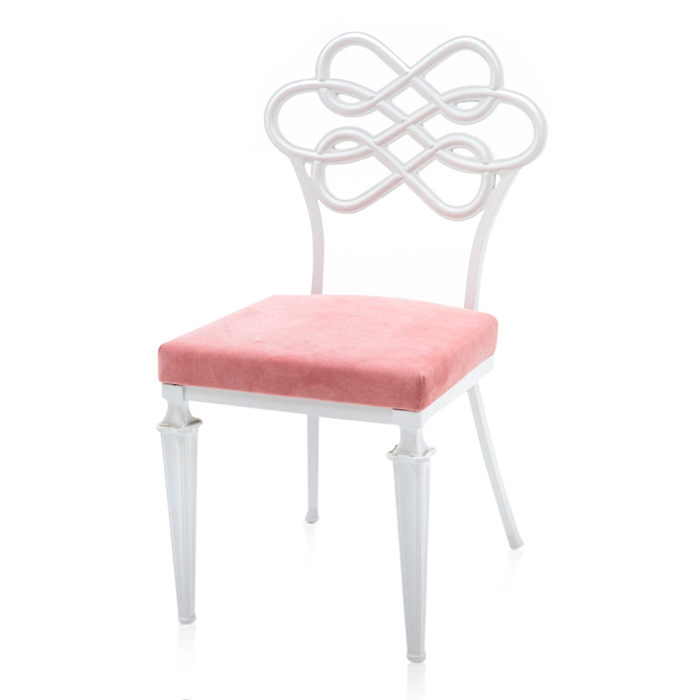 White & Pink Velvet Ornate Outdoor Chair