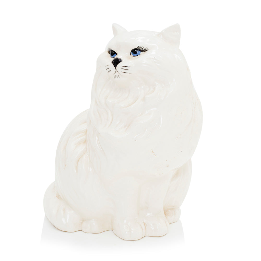 White Ceramic Blue Eyed Pair of Cats