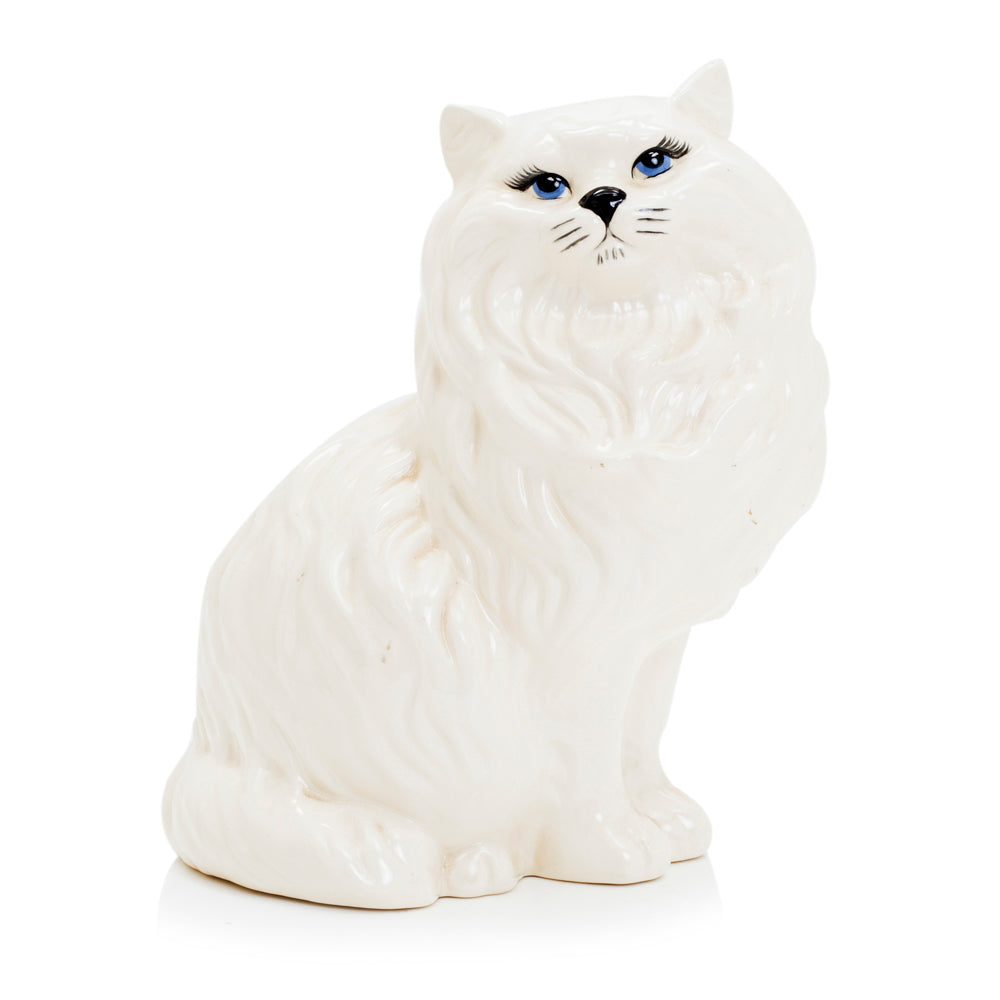 White Ceramic Blue Eyed Pair of Cats