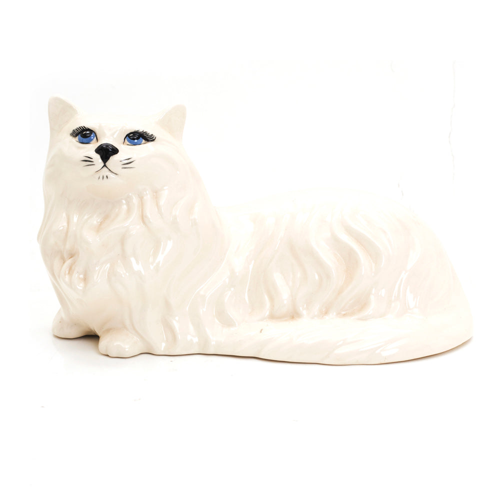 White Ceramic Blue Eyed Pair of Cats