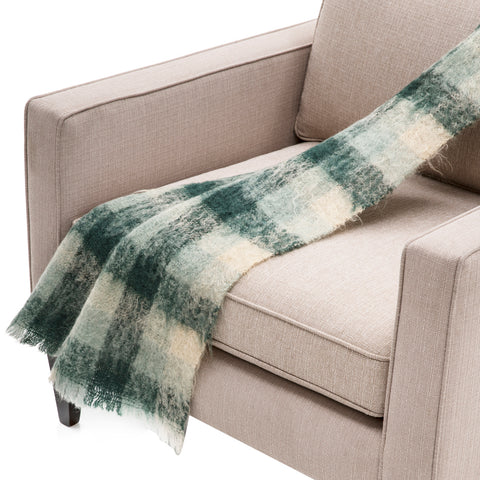 Cream Blue White Fuzzy Plaid Throw