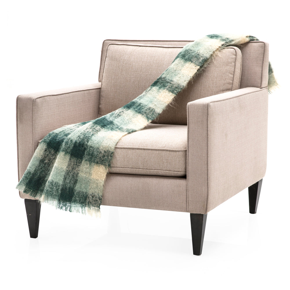 Cream Blue White Fuzzy Plaid Throw