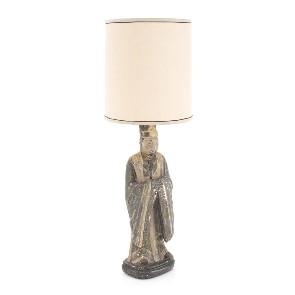 Weathered Wood Emperor Figure Table Lamp