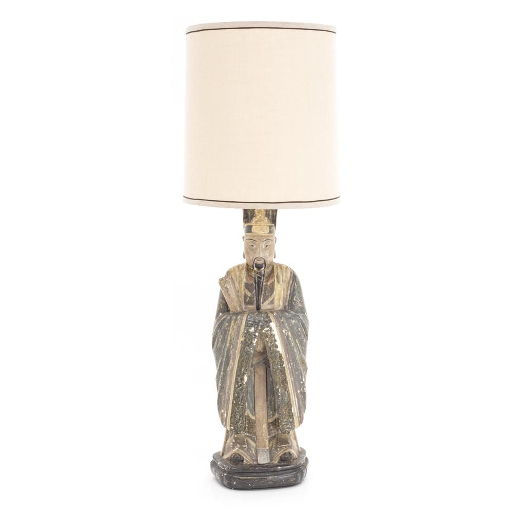 Weathered Wood Emperor Figure Table Lamp