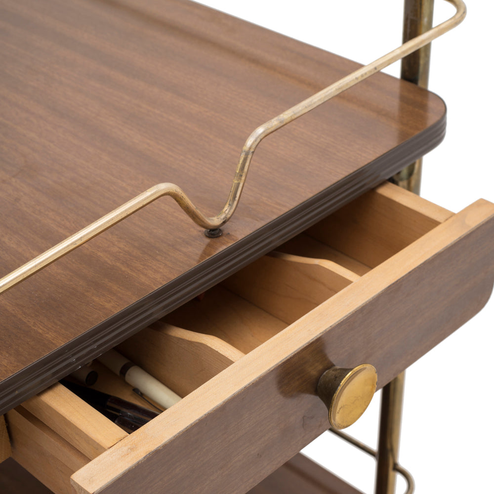 Faux Wood & Brass Rolling Cart