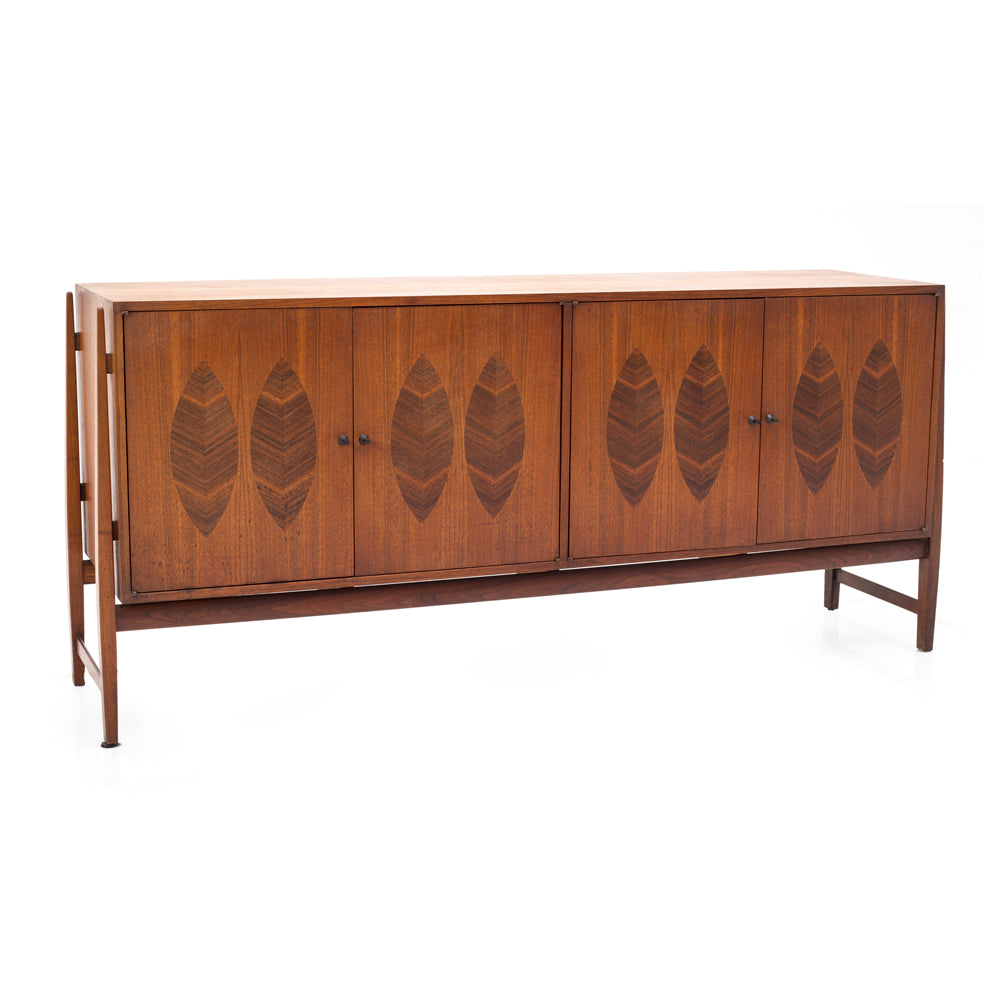 Modern Wood Leaf Inlay Credenza