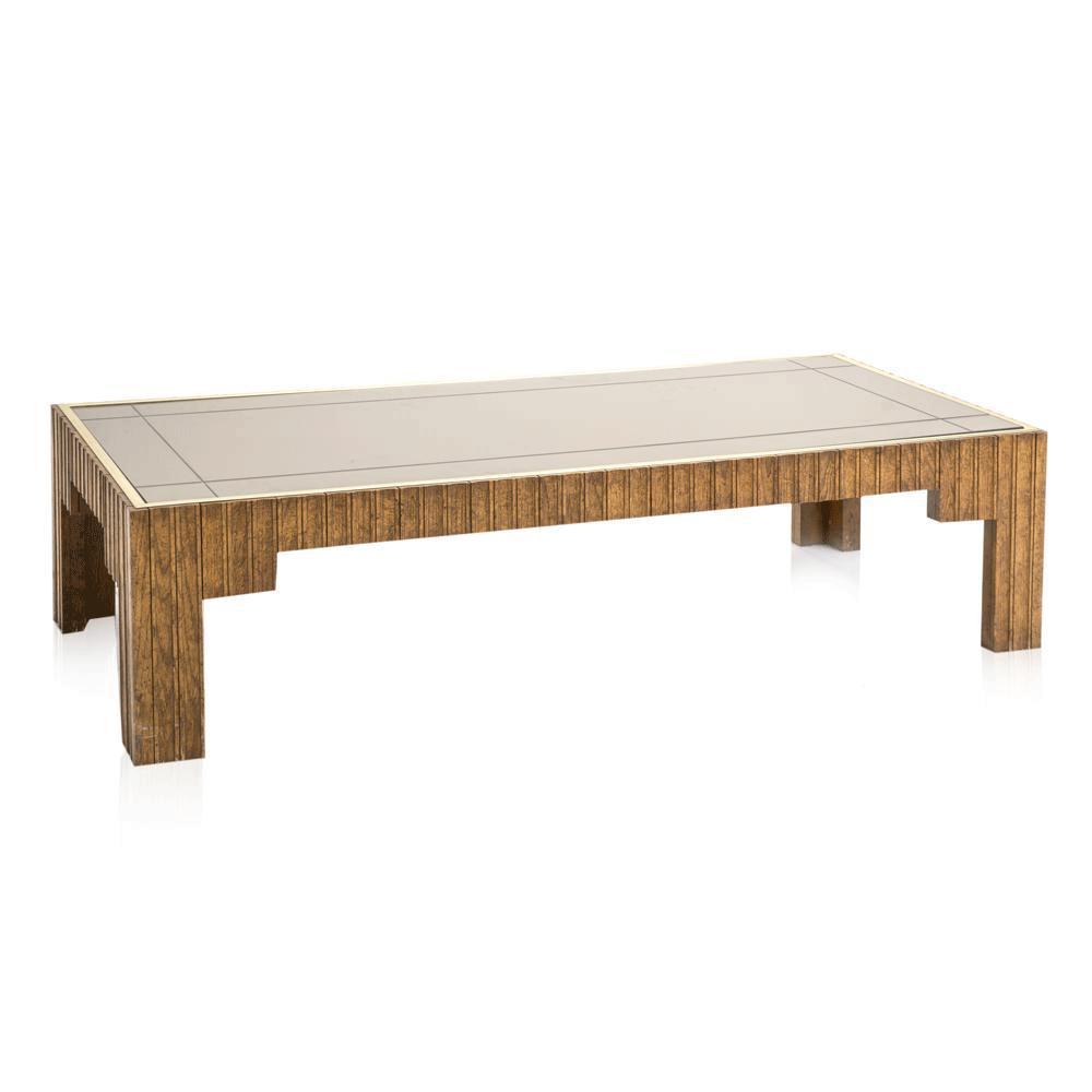Wood Paneled 80's Glass Top Coffee Table