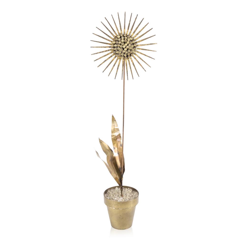 Brass Sunflower in Pot Sculpture