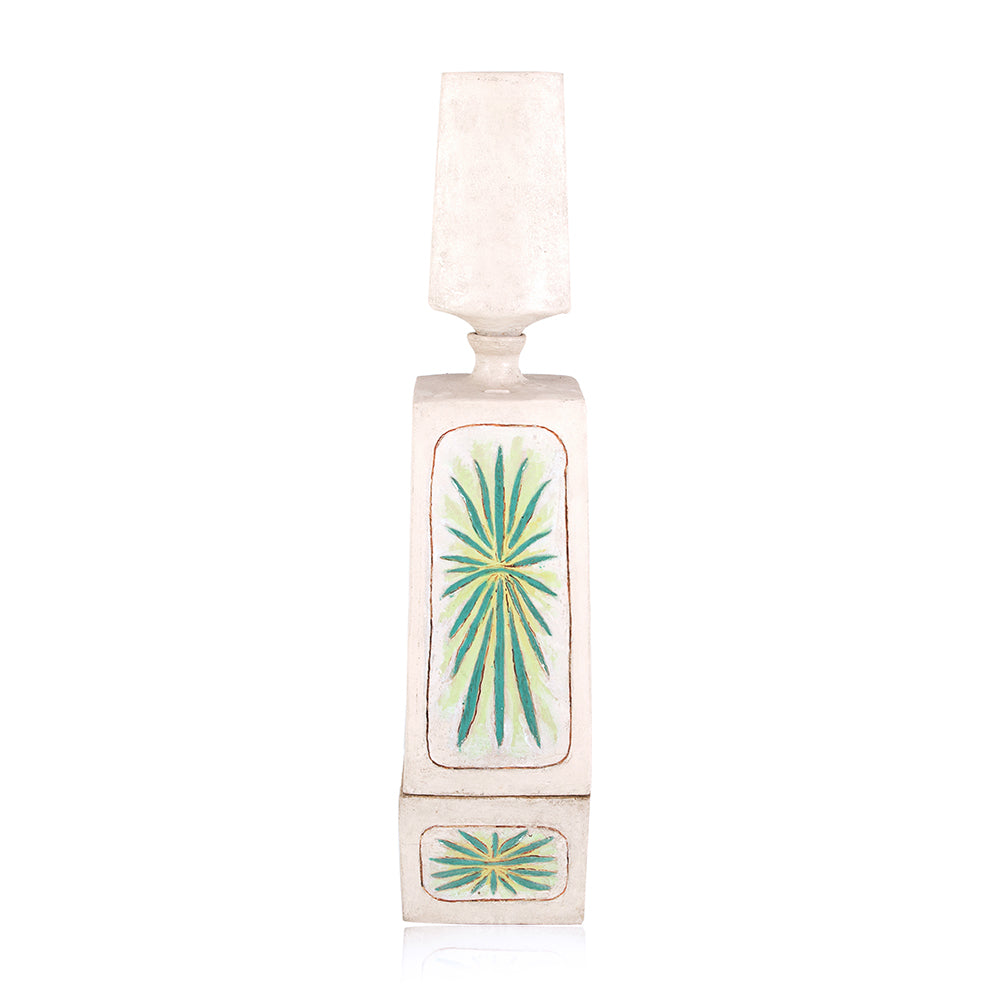 White Bottle Decanter with Painted Agave