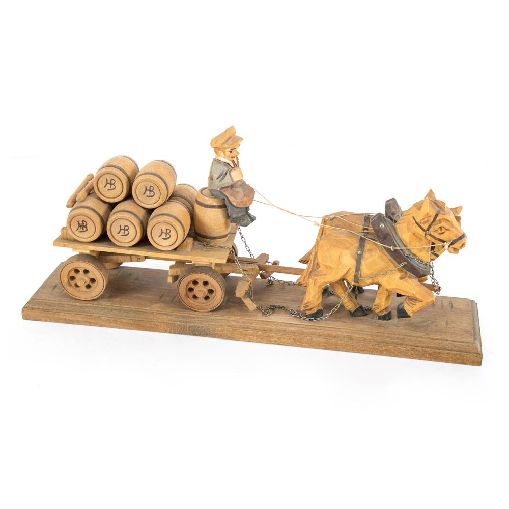 Wood Carved Man on Cart Sculpture