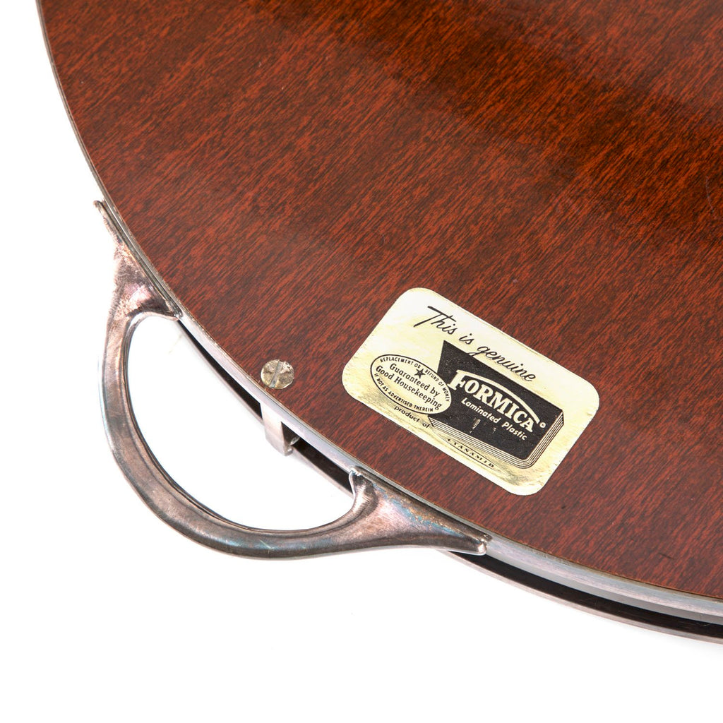 Wood and Chrome Formica Laminated Round Serving Tray