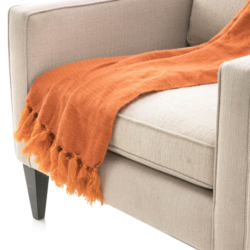 Soft Orange Throw with Tassels