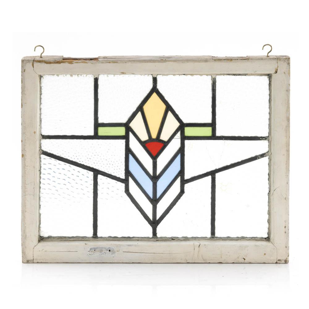 Geometric Stained Glass in Window Frame