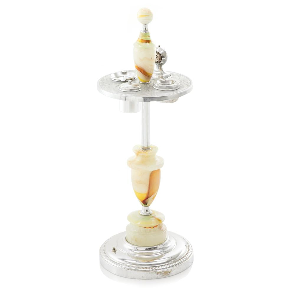 Marbled Glass & Chrome Standing Ashtray