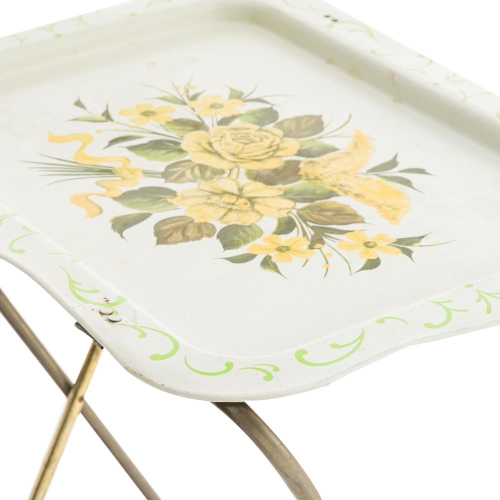White Floral Tray Table