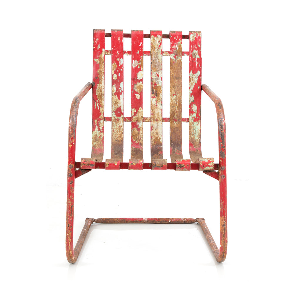 Rustic Red Metal Slat Back Chair