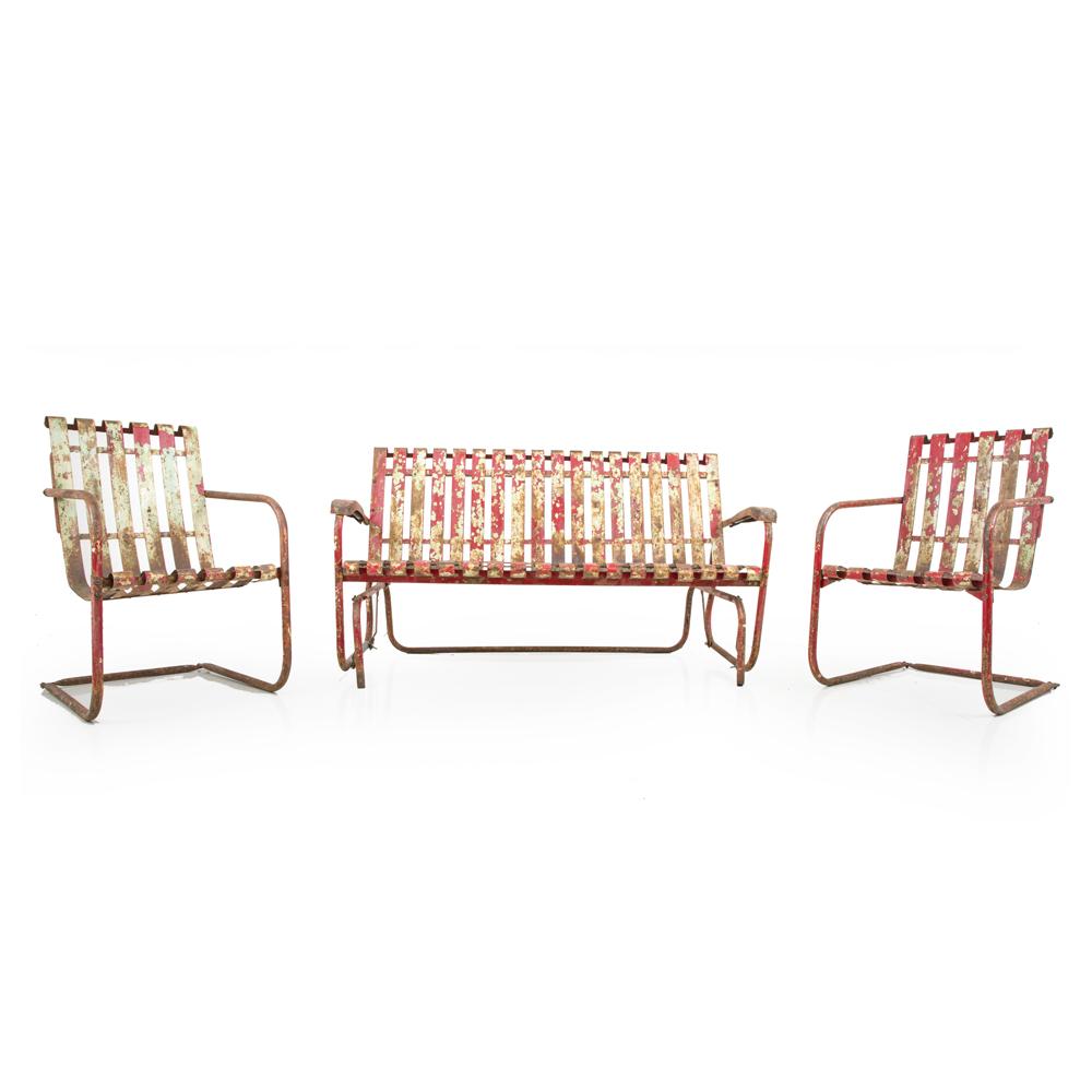 Rustic Red Metal Slat Back Chair