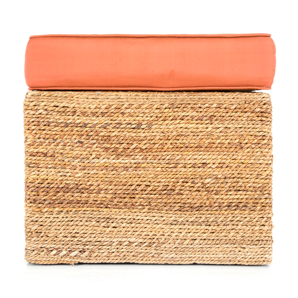 Orange Top Square Wicker Ottoman