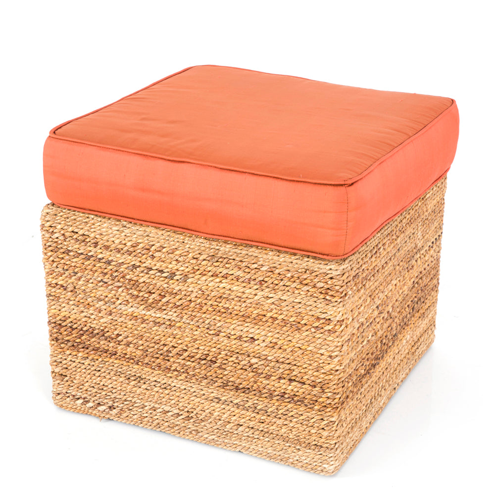 Orange Top Square Wicker Ottoman