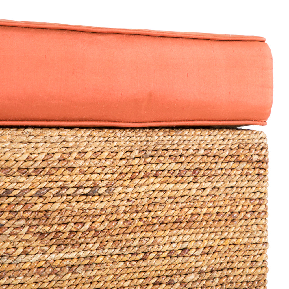 Orange Top Square Wicker Ottoman