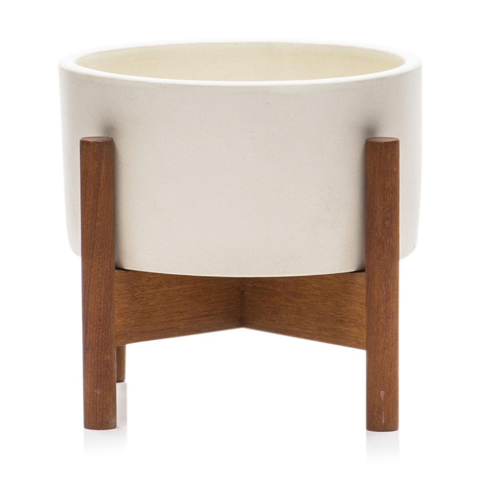 Case Study Table Top Cylinder with Wood Stand - White