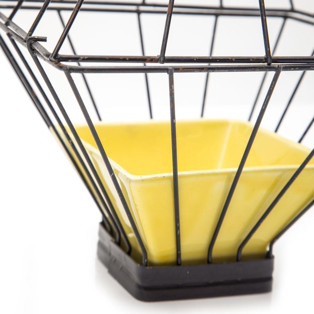 Black Caged Planter with Yellow Holder