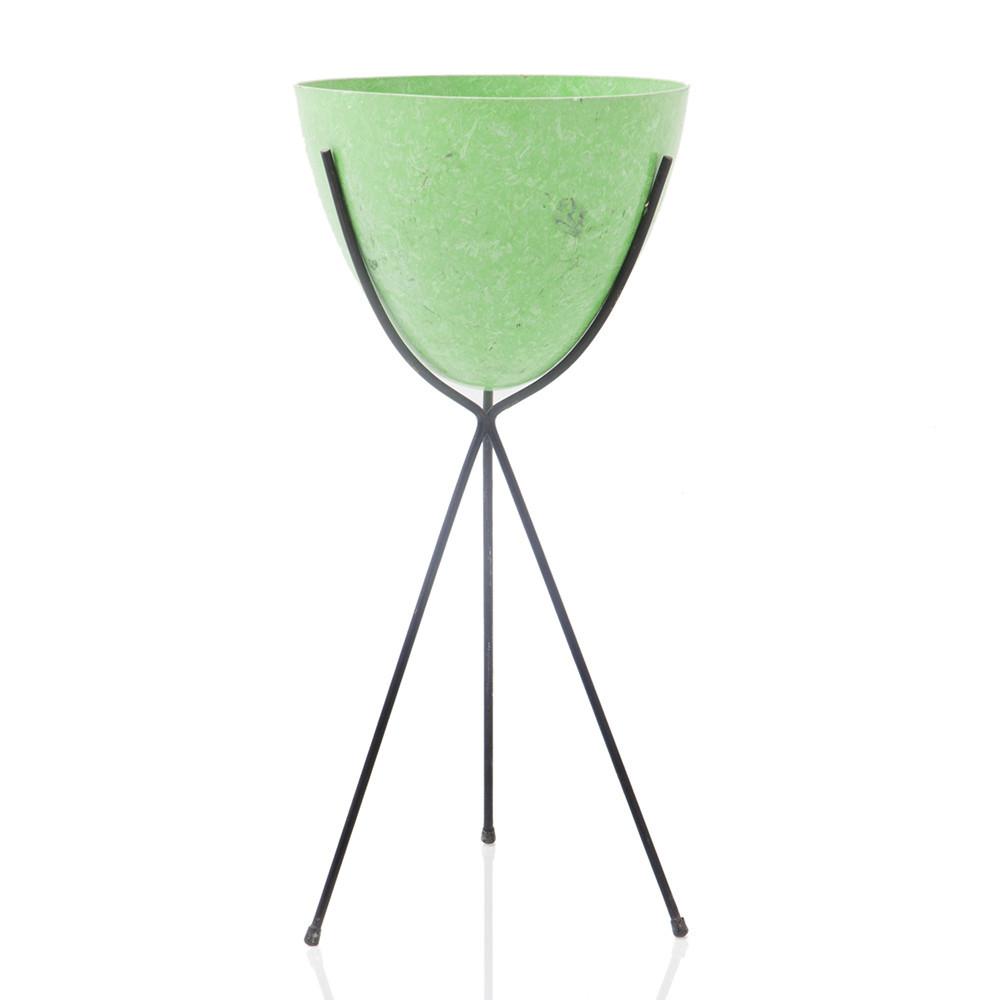 Green Fiberglass Pot with Black Metal Stand