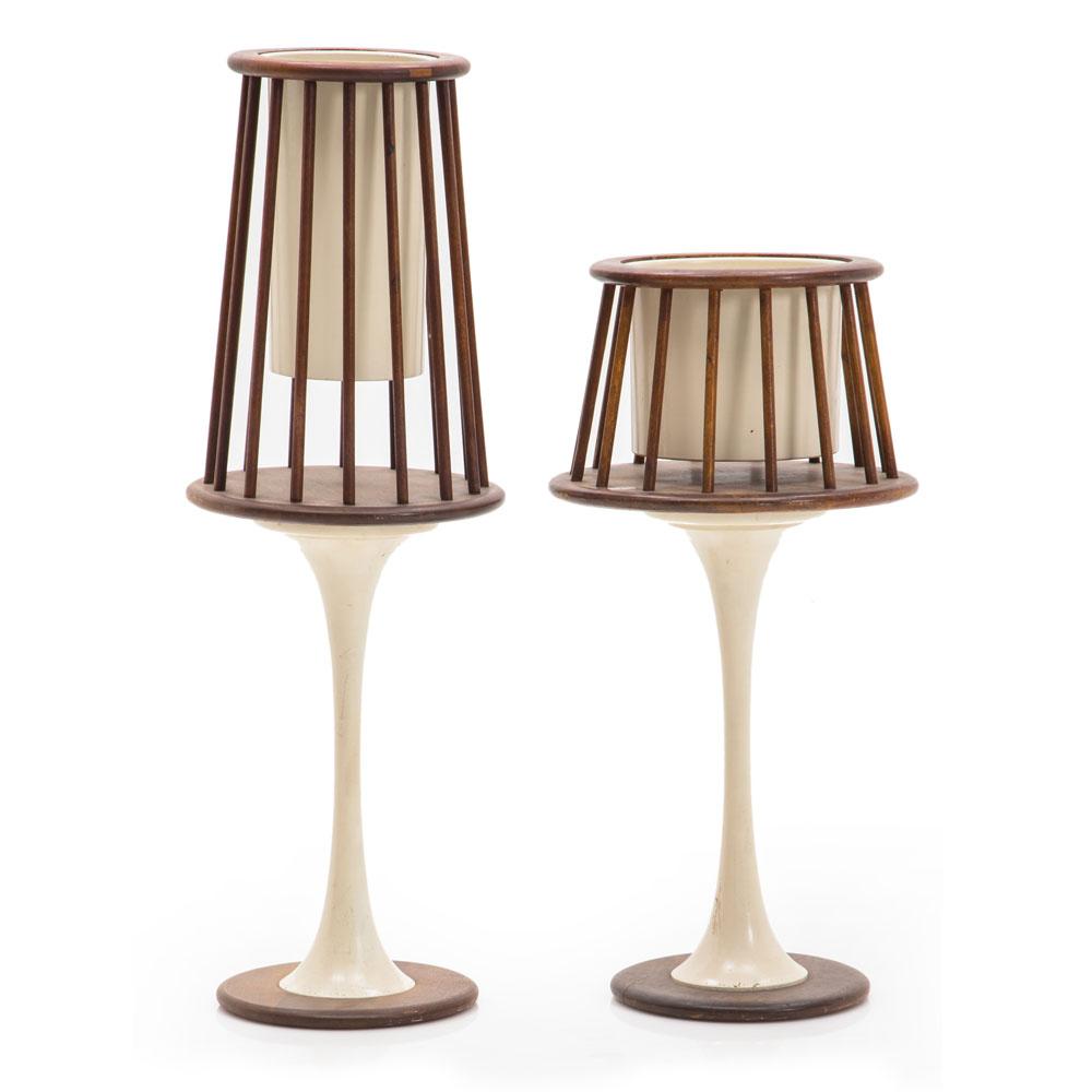 Cream and Wood Peg Planter - Tall