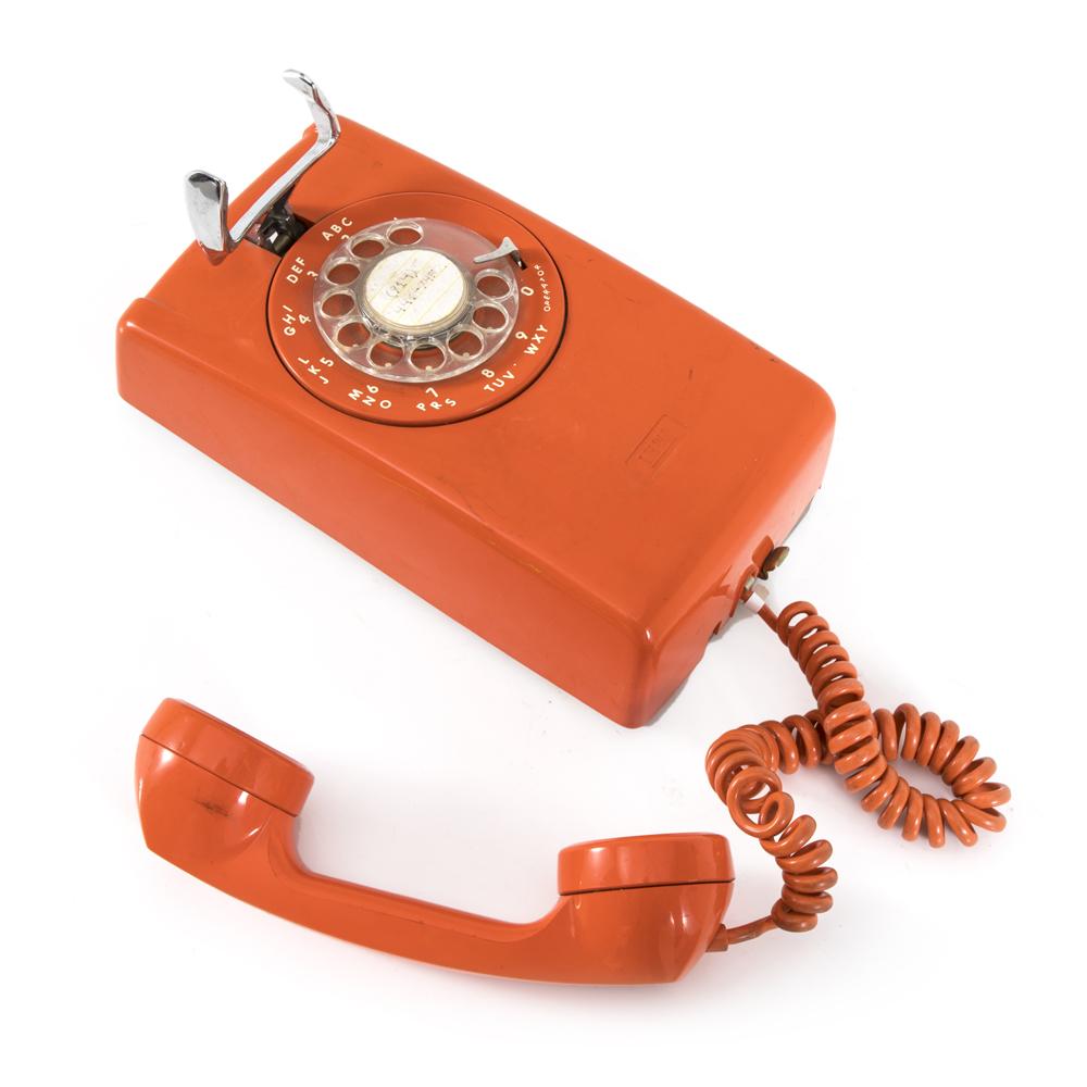 Orange Rotary Wall Phone