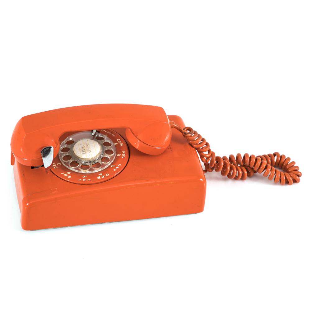 Orange Rotary Wall Phone