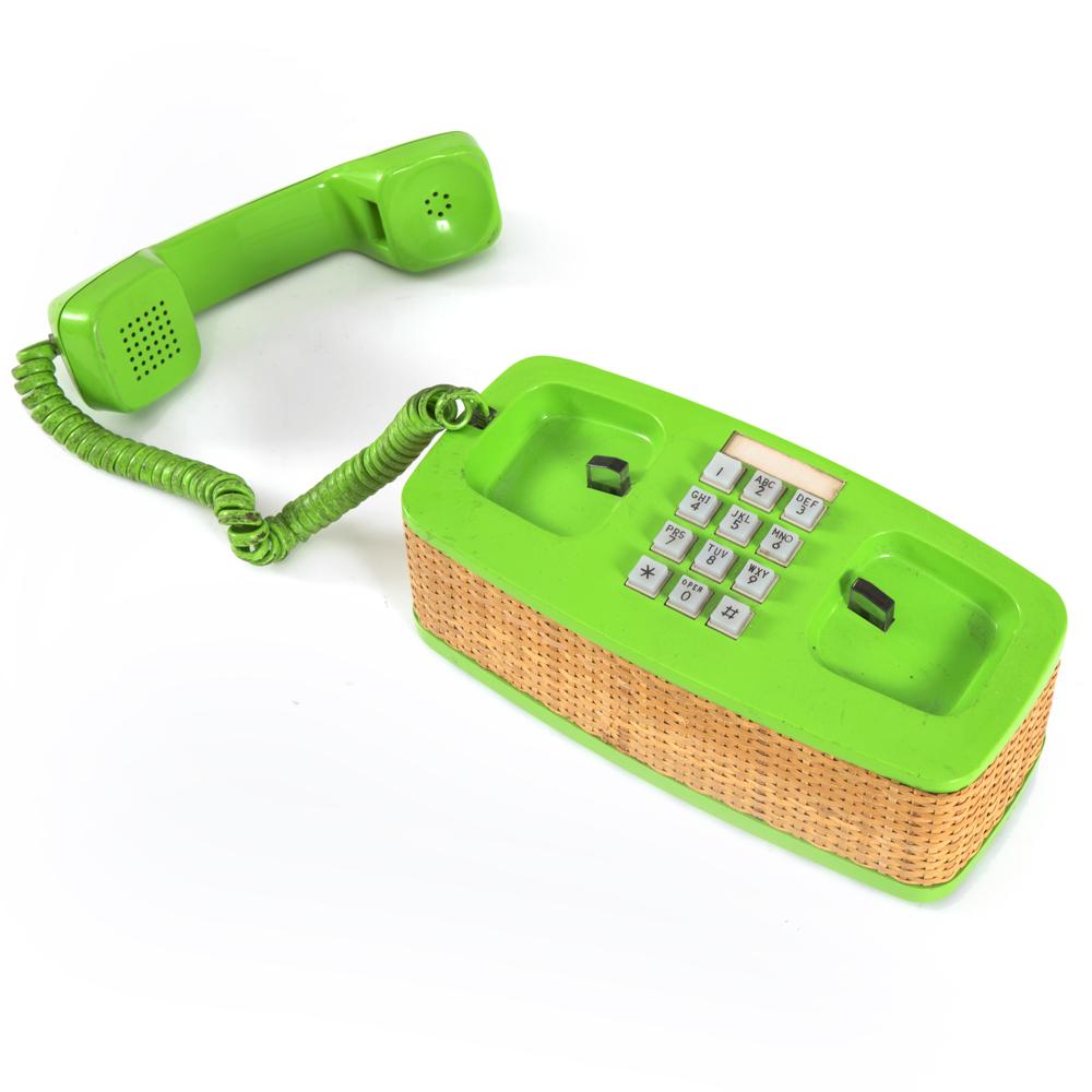 Lime Green & Wicker Telephone - Touchtone