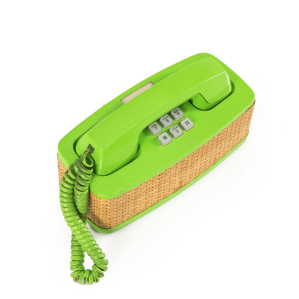 Lime Green & Wicker Telephone - Touchtone