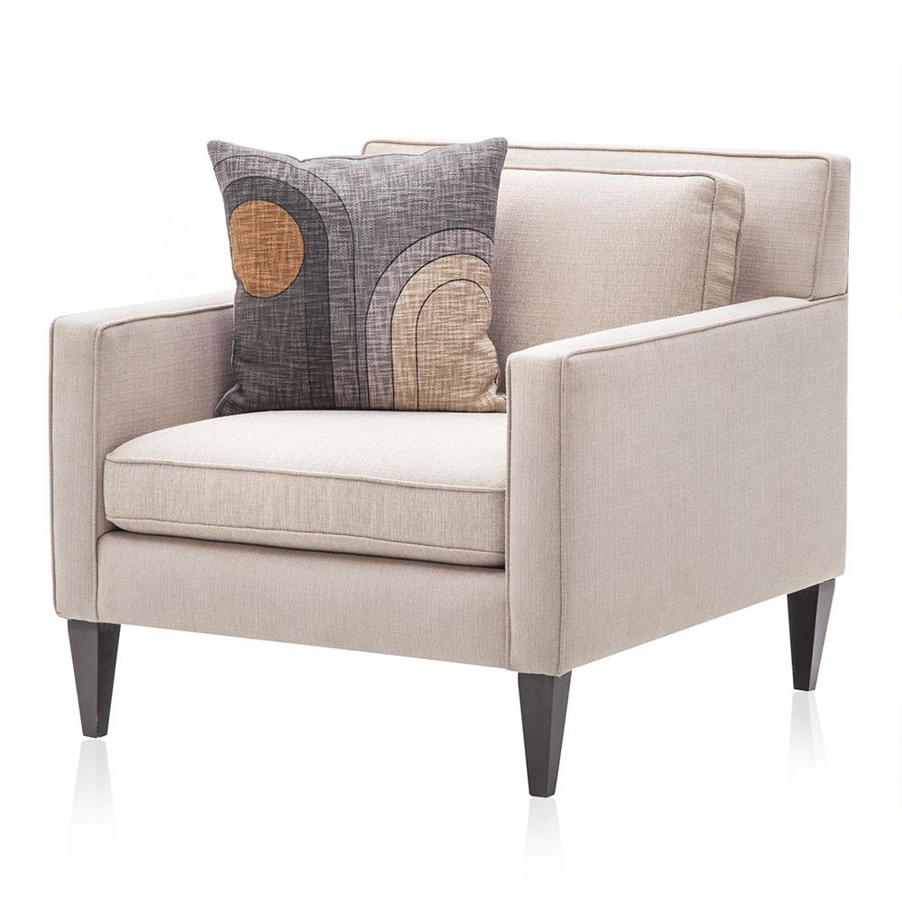 Grey Linen Deco Lines Pillow with Orange Moon