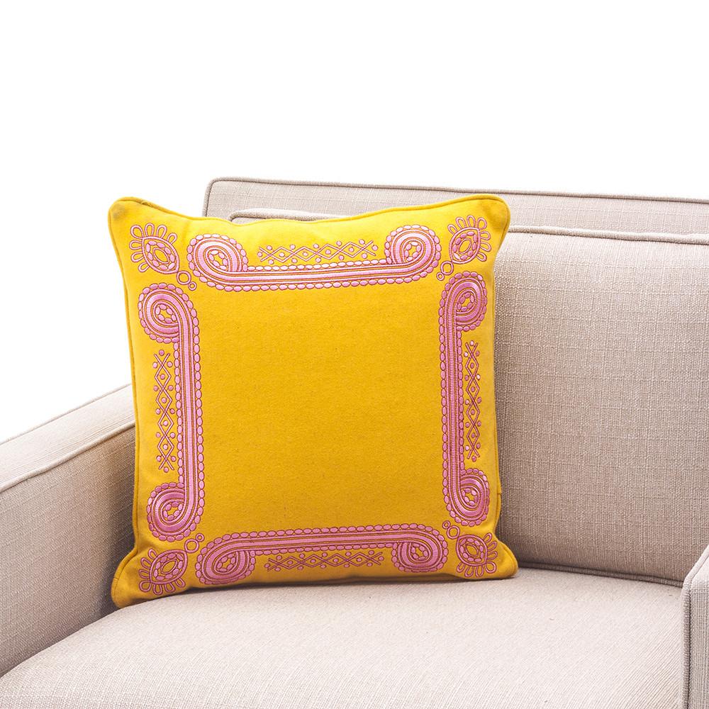 Yellow and Pink Embossed Border Pillow