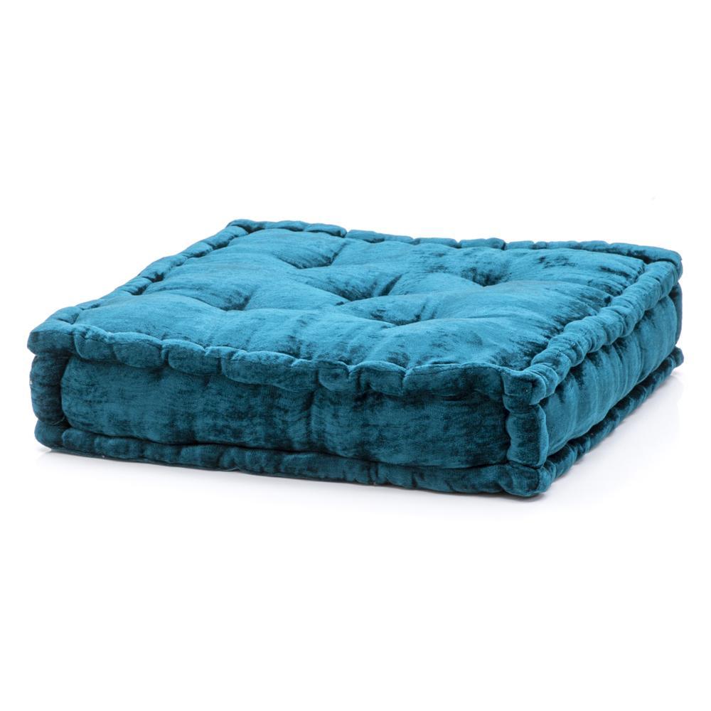 Peacock Crushed Velvet Square Floor Pillow