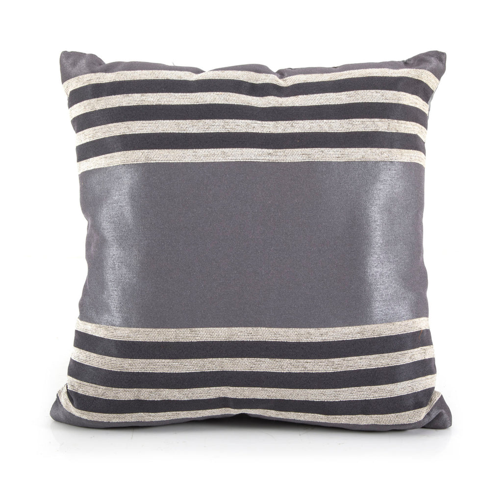 Silver + Natural Striped Pillow