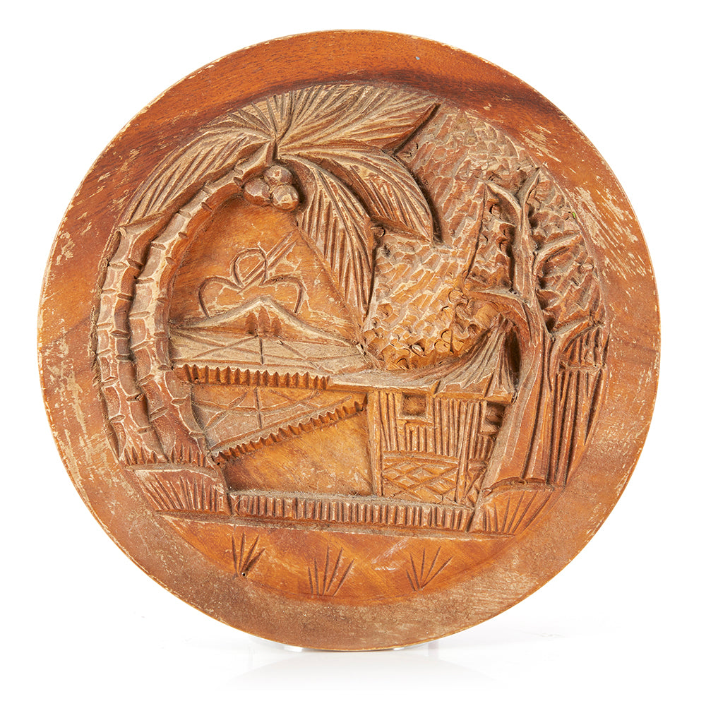 Brown Carved Wood Plate (A+D)