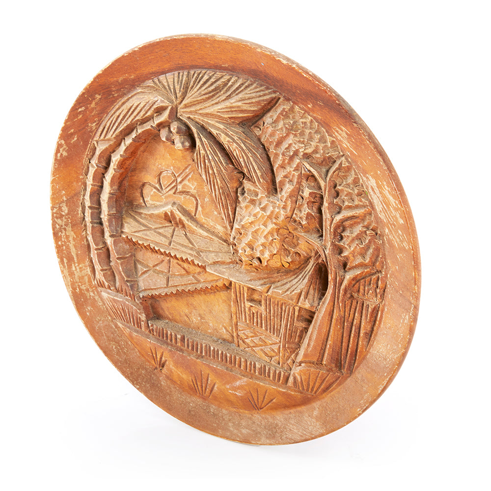 Brown Carved Wood Plate (A+D)